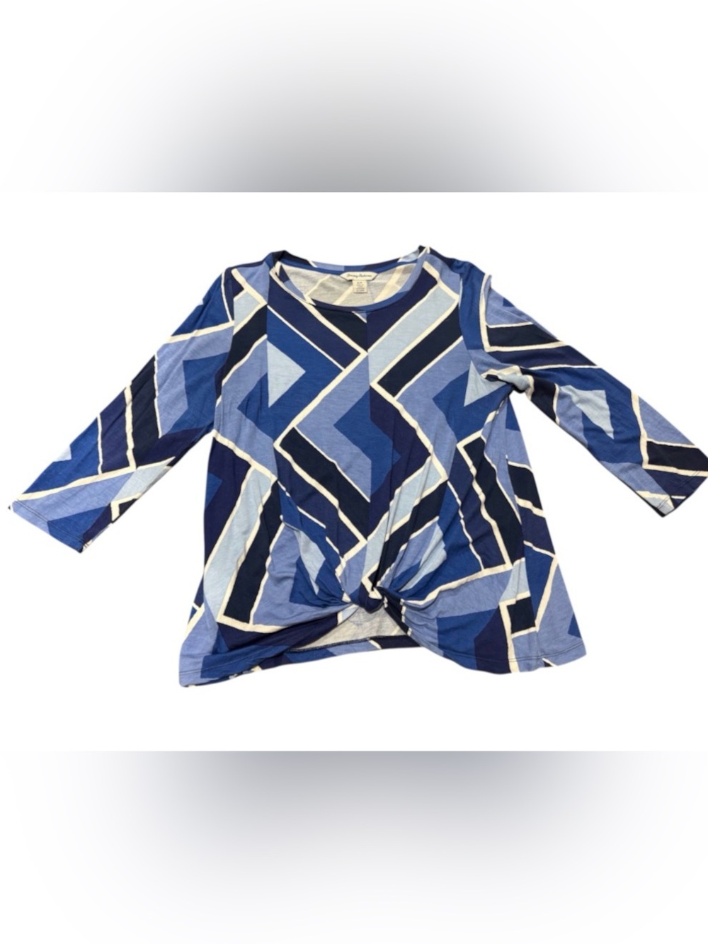 Tommy Bahama Blue Geometric Long Sleeve Front Knotted Blouse Top Size Small